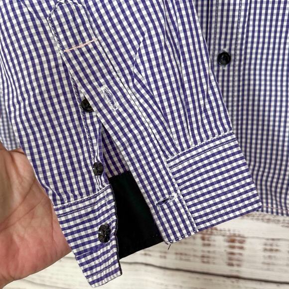 Descendent of Thieves Purple Gingham Dress Shirt, EUC, Size Large, MSRP $155 - Picture 6 of 11